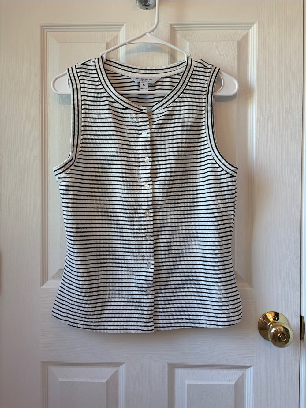 Striped Sleeveless Button-Front Top - Black & White